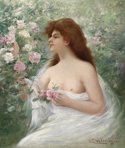 Young Woman Picking Roses by Alfred Augustus Glendening